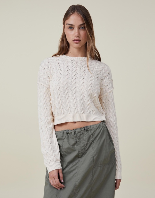 Crop Cable Crew Jumper by Cotton On Online | THE ICONIC | Australia