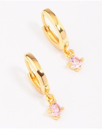 Lovisa - Gold Plated Sterling Silver Pink Cubic Zirconia Hoop Earrings