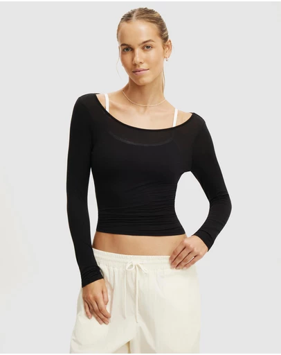 Cotton On Body Active - Active Sheer Boat Neck Long Sleeve